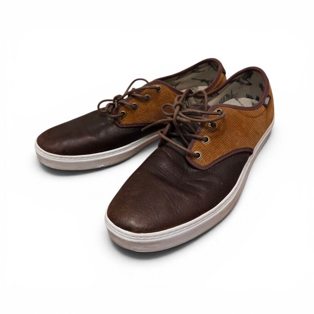 Vans Off The Wall Corduroy Leather Brown Lace Up Low Top Shoes, Men's Size 12